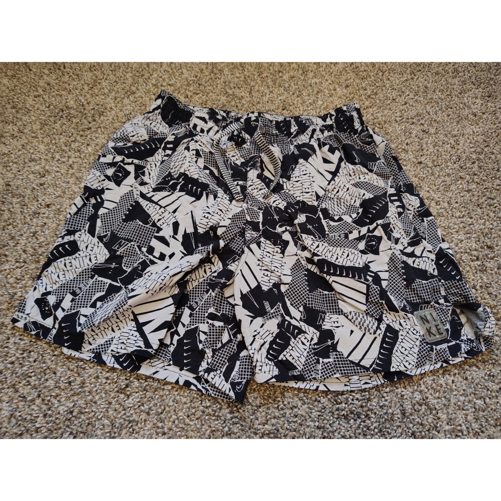Nike Mens Move to Zero Swim Trunks Small Black White Logo Print Grind Patch